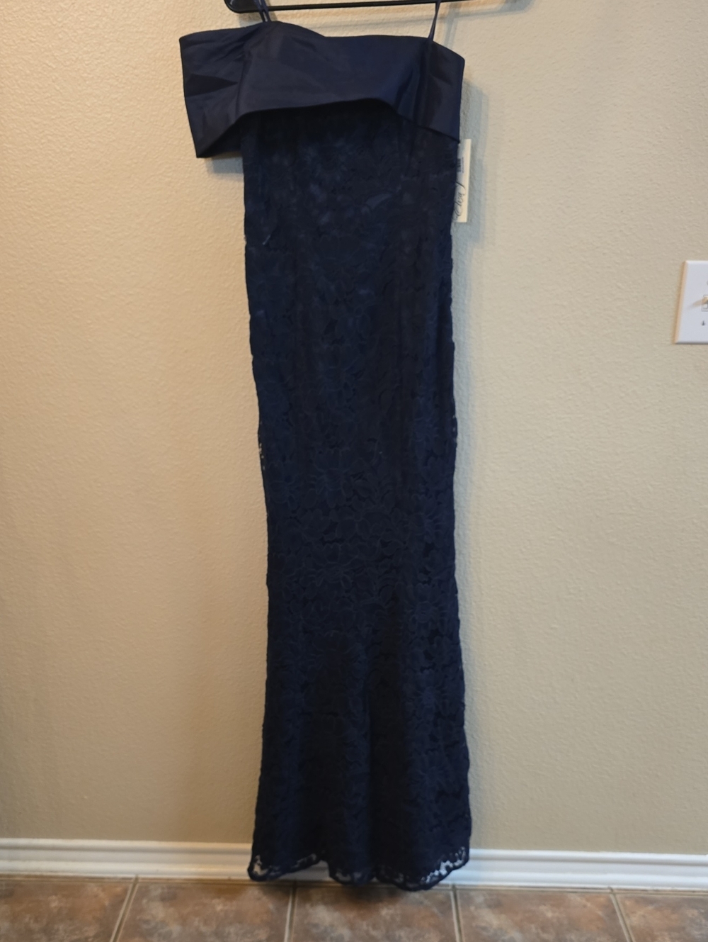 Eliza J Navy Strapless Lace Gown
